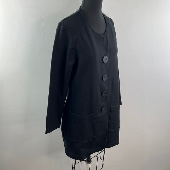 Neon Buddha Black Cardigan Sweater Round Neck Big Button Long Sleeve Sz Large L - Picture 6 of 9